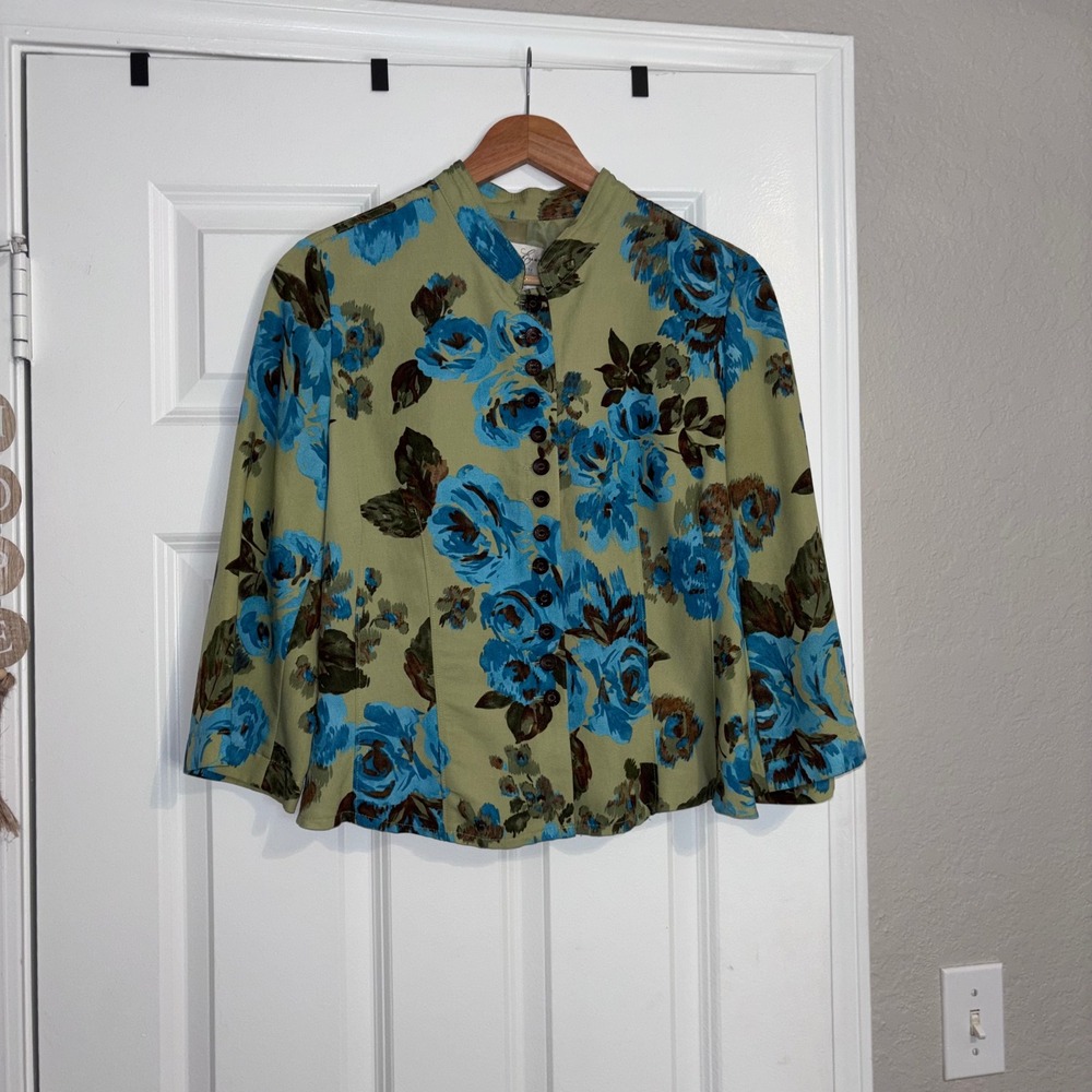 Emma James Liz Claiborne Flower Cottage Autumn Jacket Mandarin Collar Sz 14 Pt